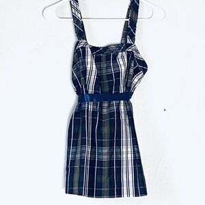 Tommy Hilfiger Top Medium Blue Green Plaid Academia Ribbon Pinafore Preppy NEW